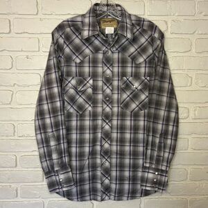 Wrangler Vintage Men's Plaid Pearl Snap Button‎ Down Long Sleeve Medium